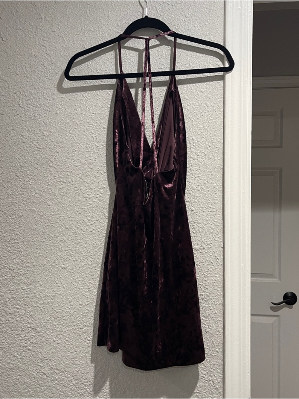 ZARA Burgundy Velvet Halter Mini Dress Open Back Party Size S - Picture 5 of 8